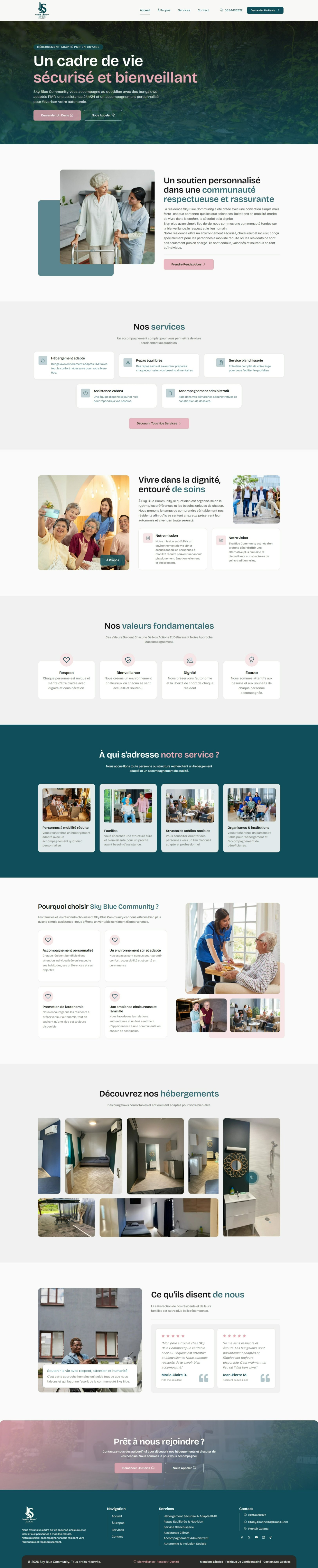 Aperçu complet du site Sky Blue Community