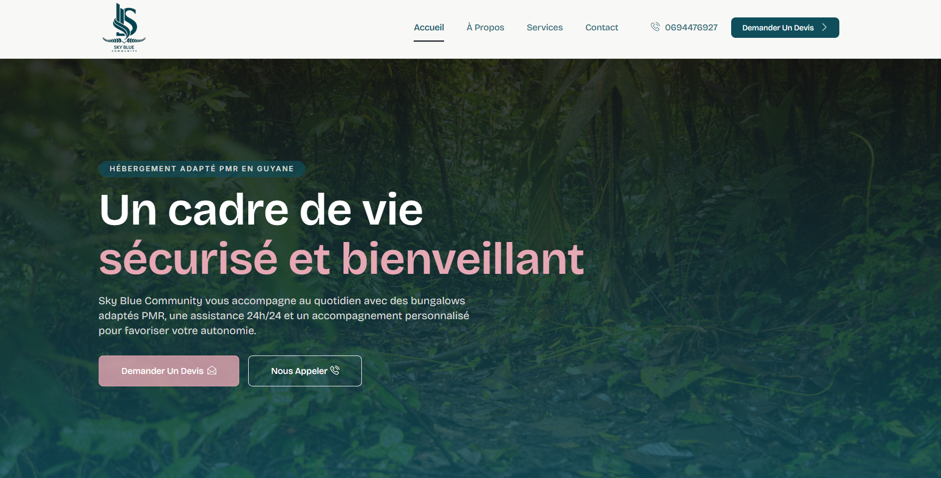 Site de Sky Blue Community, hébergement adapté PMR